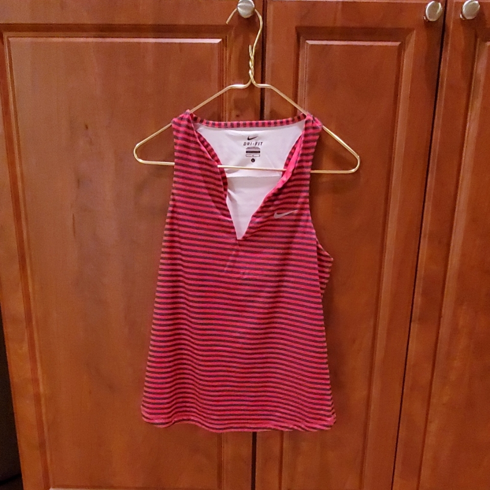 Nike Red Striped Tank Shirt - Large